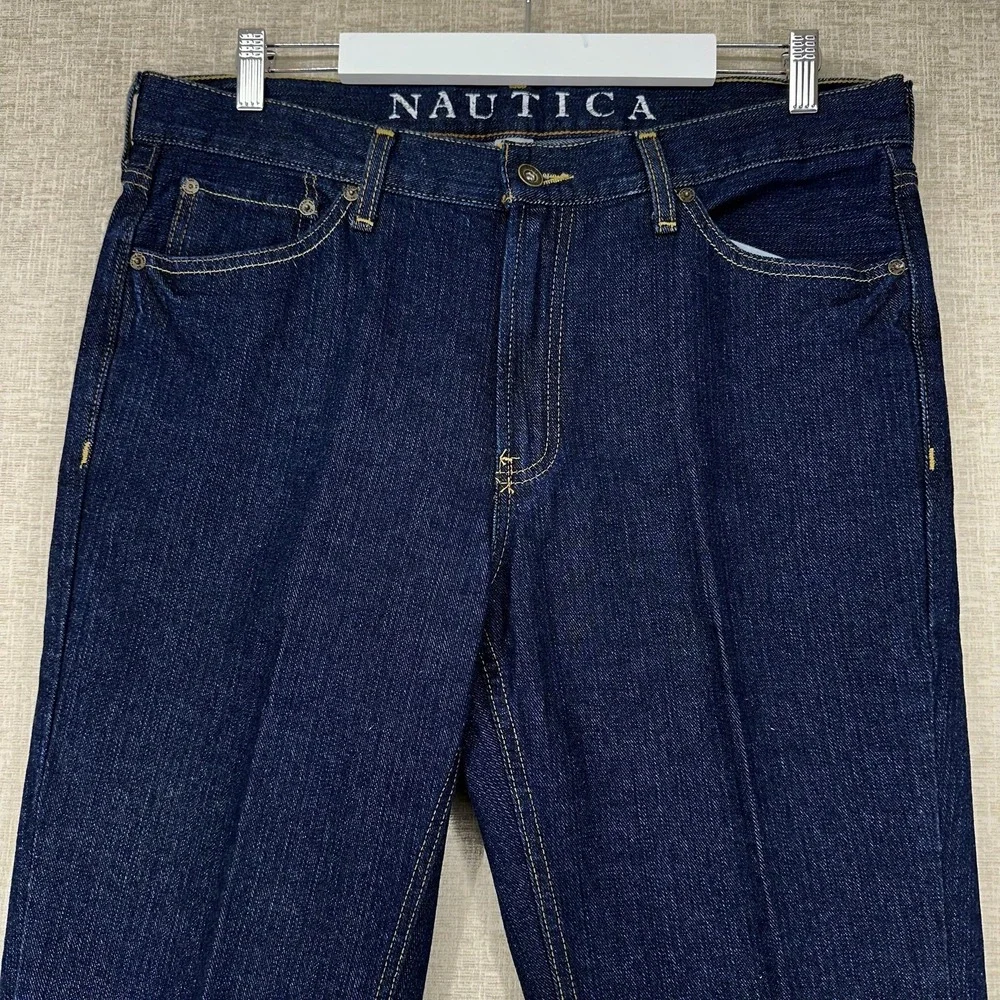 Nautica Jeans Mens 34x32 (Actual 36x32) Blue Dark Wash Classic Straight 5Pocket